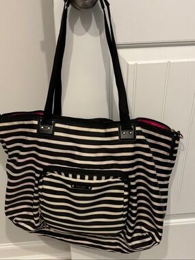 kate spade Black and White Striped Tote with Front Pocket